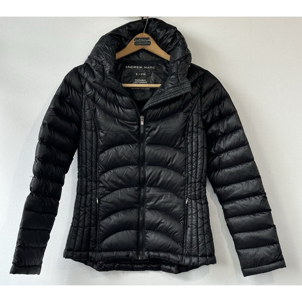 Andrew Marc Lightweight Down Jacket Packable Hooded Women's Small Black